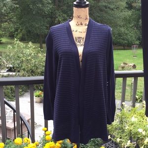 Basic Editions Open Front Cardigan Sweater Blue Large